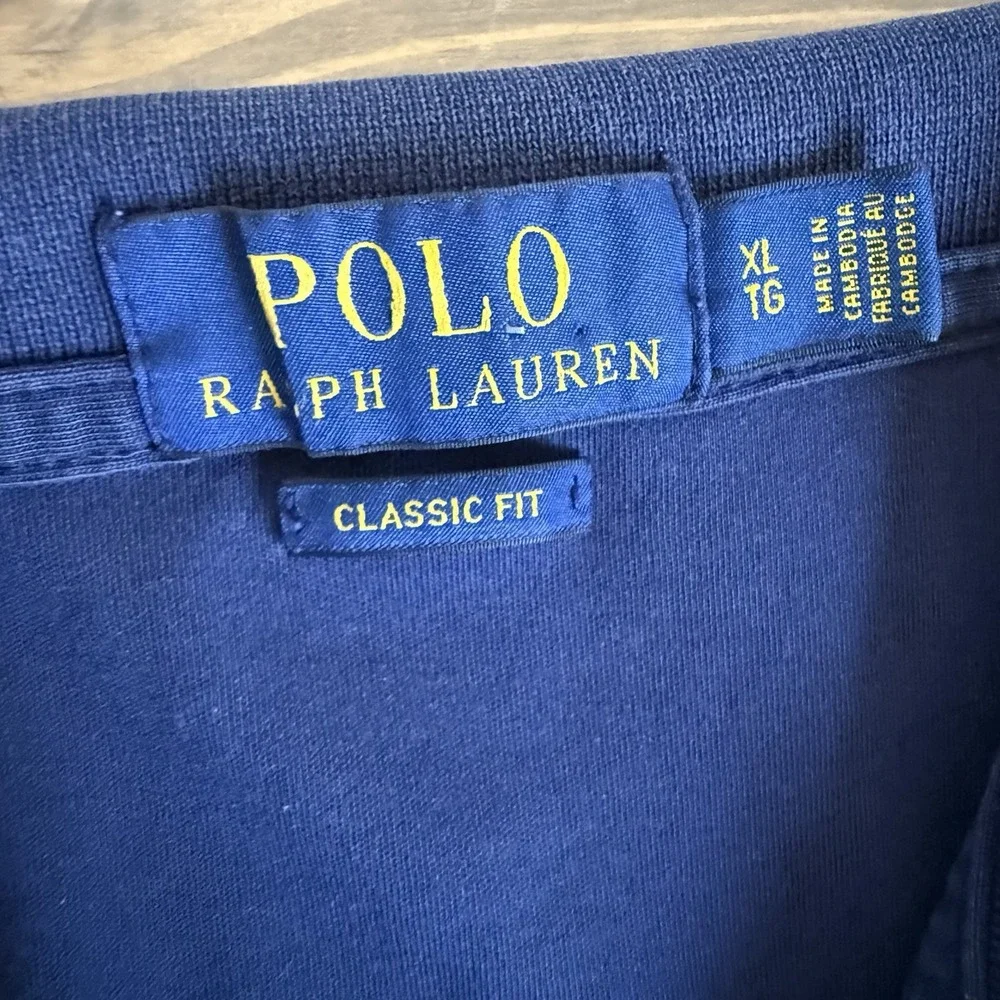 Polo Ralph Lauren Mens XL Navy Blue Long Sleeve Polo Collar Shirt Logo Embroider
